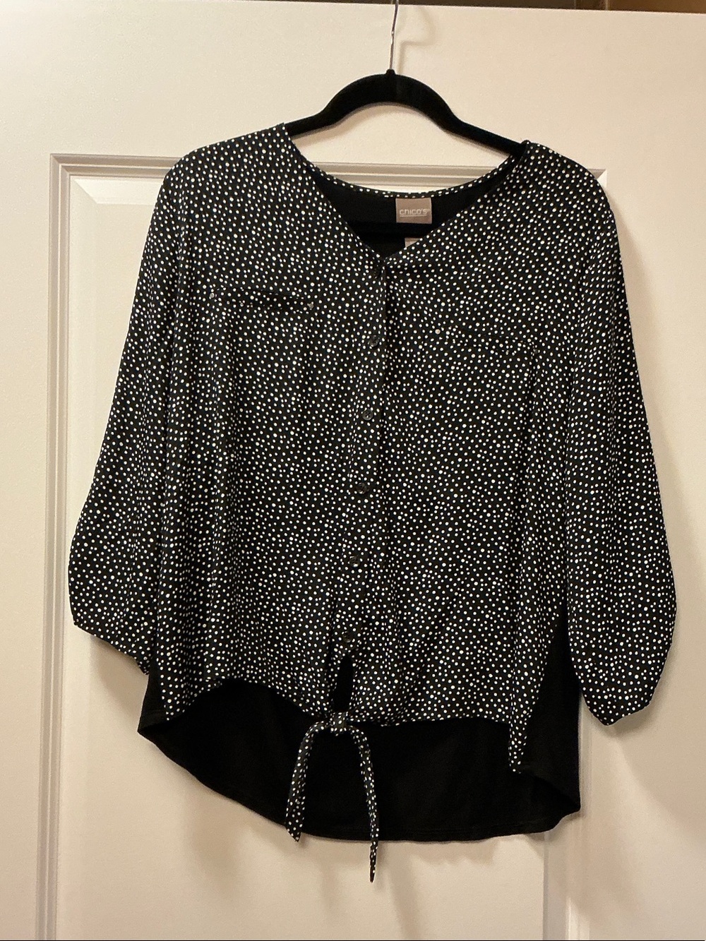 Chico's Black and White Polka Dot Tie-Front Blouse